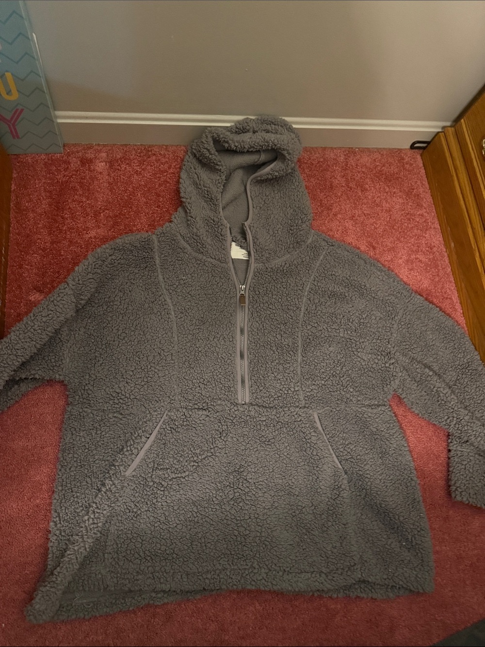 Cozy Gray Sherpa Hoodie Sweater - Women's Plush Half-Zip